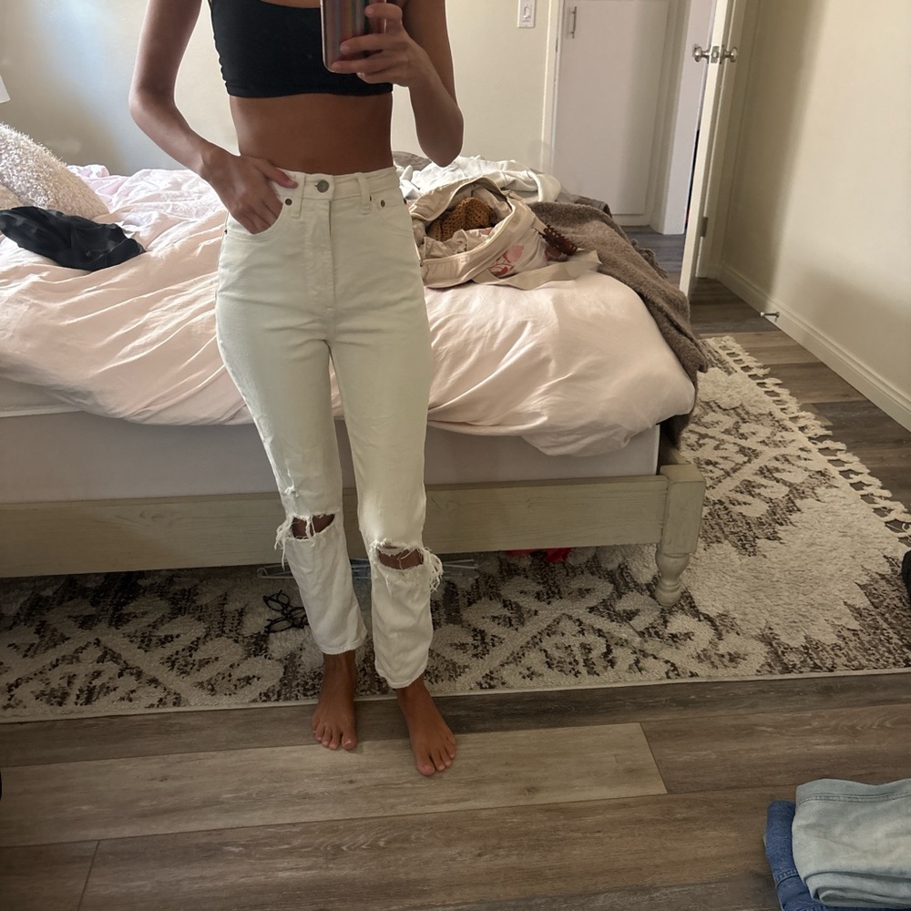 Abercrombie & Fitch High-Rise Ripped White Women's Jeans